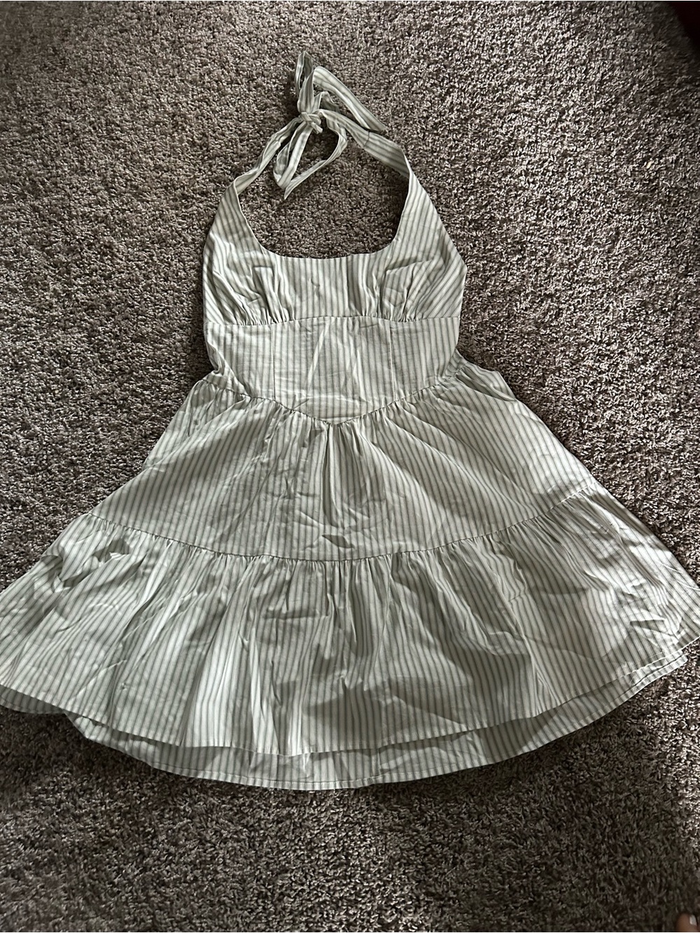 wild fable Mint Green and White Striped Backless Halter Dress